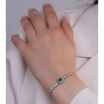 دستبند نقره نگین سبز شمیم سیلور 1000015008 - Image 2