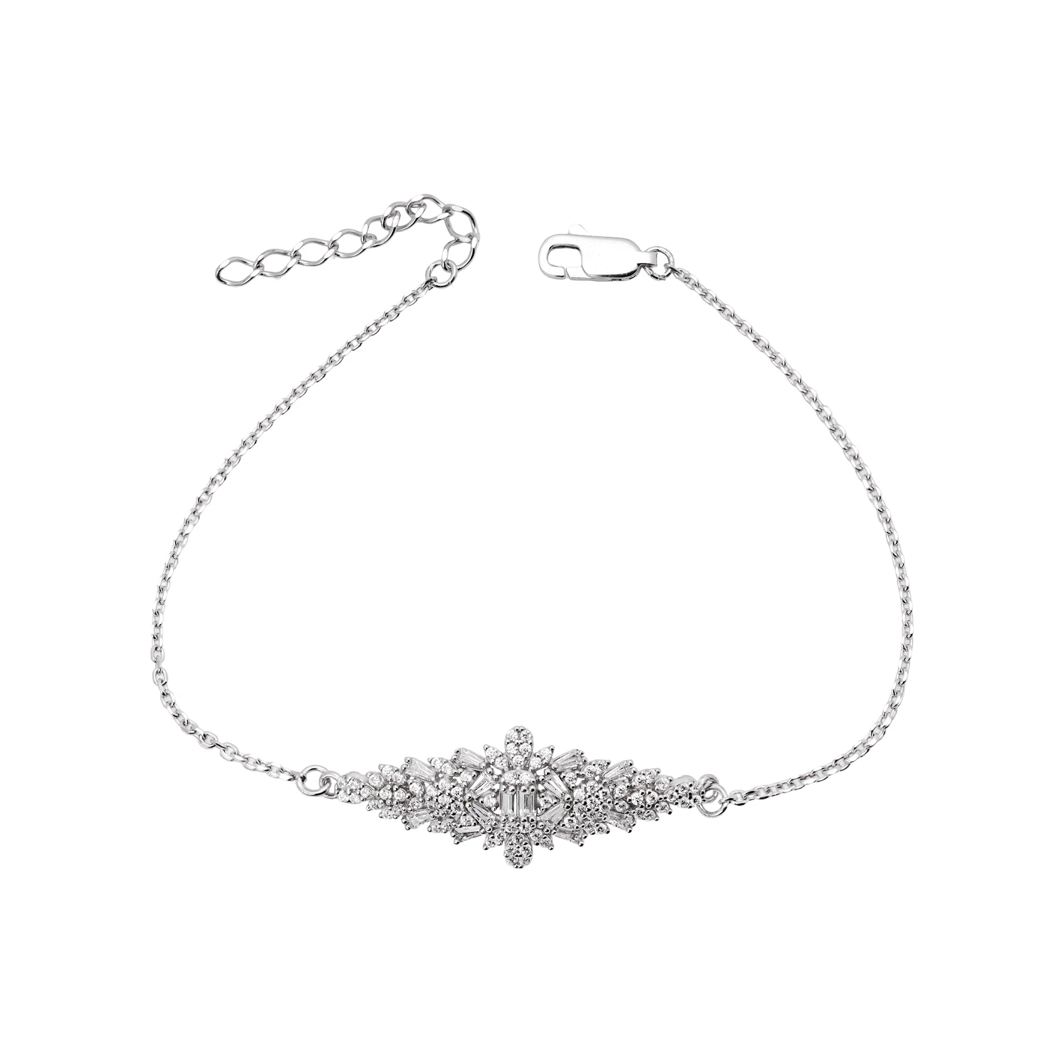 1000015103 دستبند نقره زنانه مدل باگت طرح گل شمیم سیلور 1000015103 - Image 1