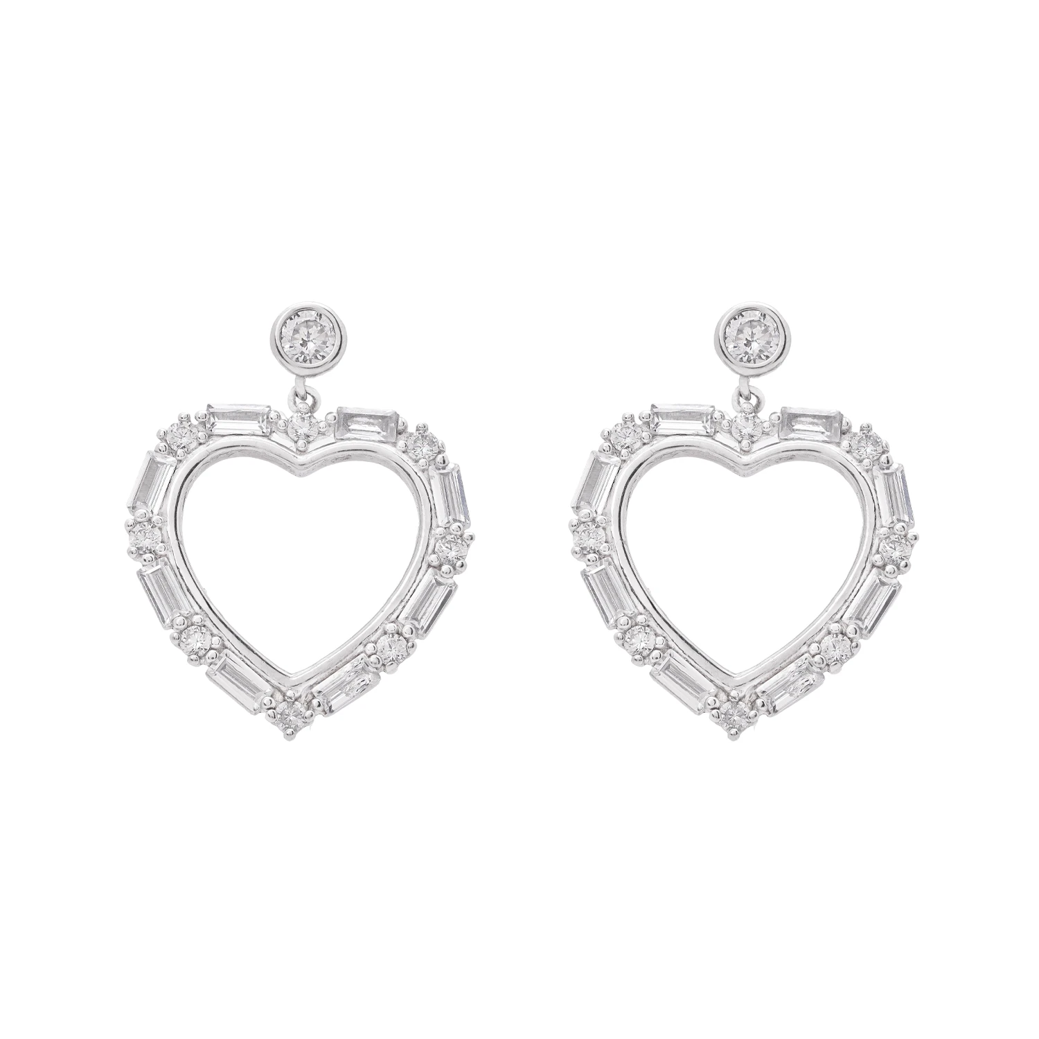 100015032 2 گوشواره نقره طرح قلب نگیندار شمیم سیلور 1000150032 - Image 1