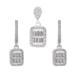 نیم‌ست نقره زنانه طرح مستطیلی با نگین باگت و میکروست 10150071