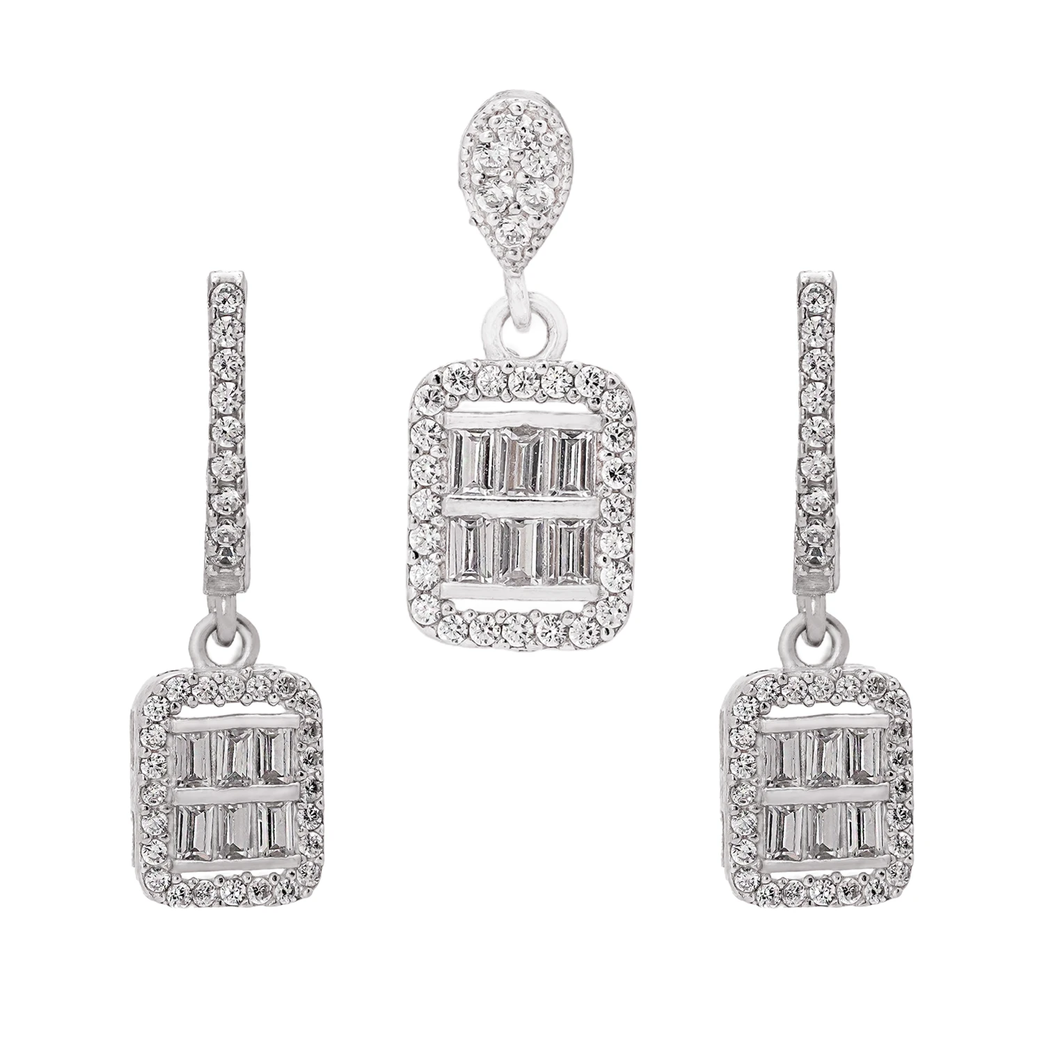 100150019 نیمست نقره زنانه طرح مستطیلی با نگین باگت و میکروست 10150071 - Image 1