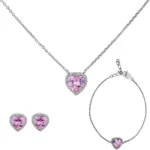 نیم‌ست نقره زنانه طرح قلب صورتی با نگین میکروست 10150061