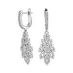 گوشواره نقره زنانه طرح شاخه‌ای با نگین میکروست و باگت 100150064