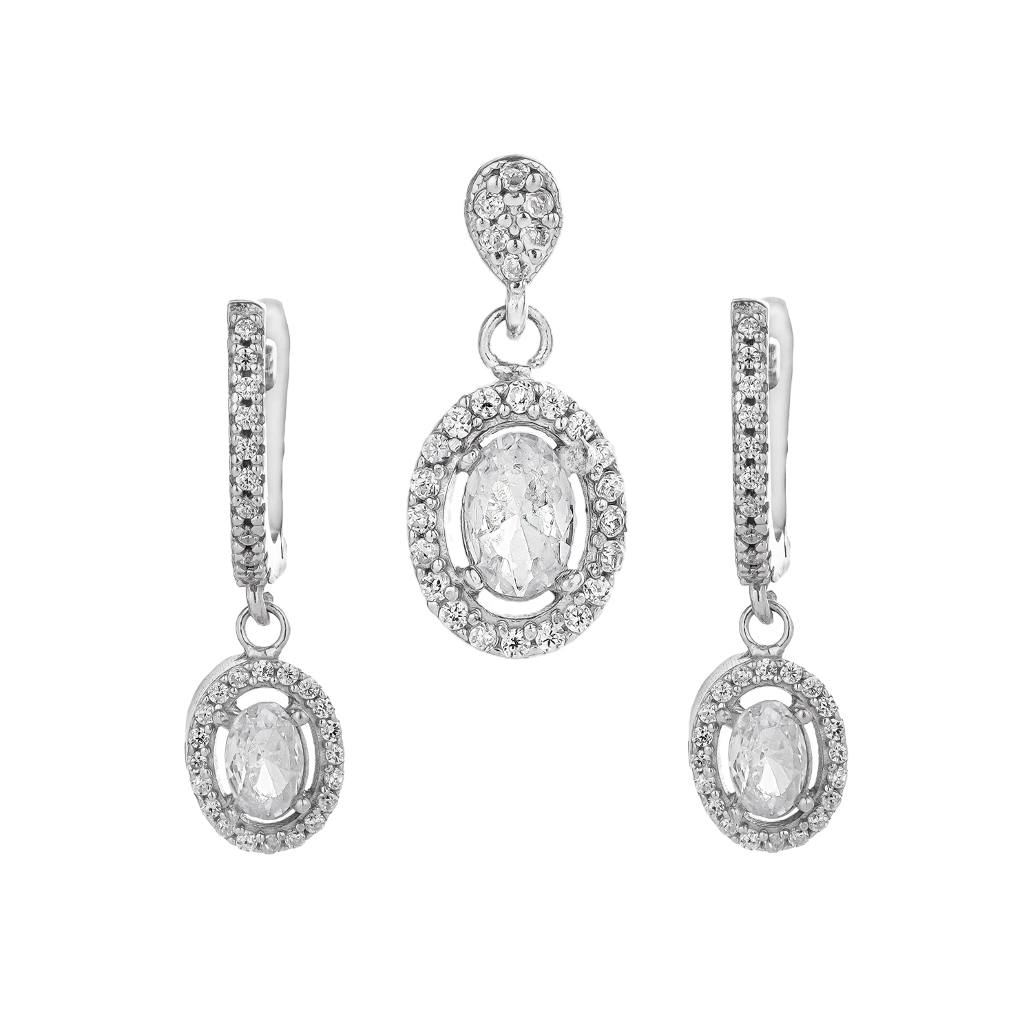 100150066 نیمست نقره زنانه طرح بیضی با نگین مرکزی و میکروست 10150068 - Image 1