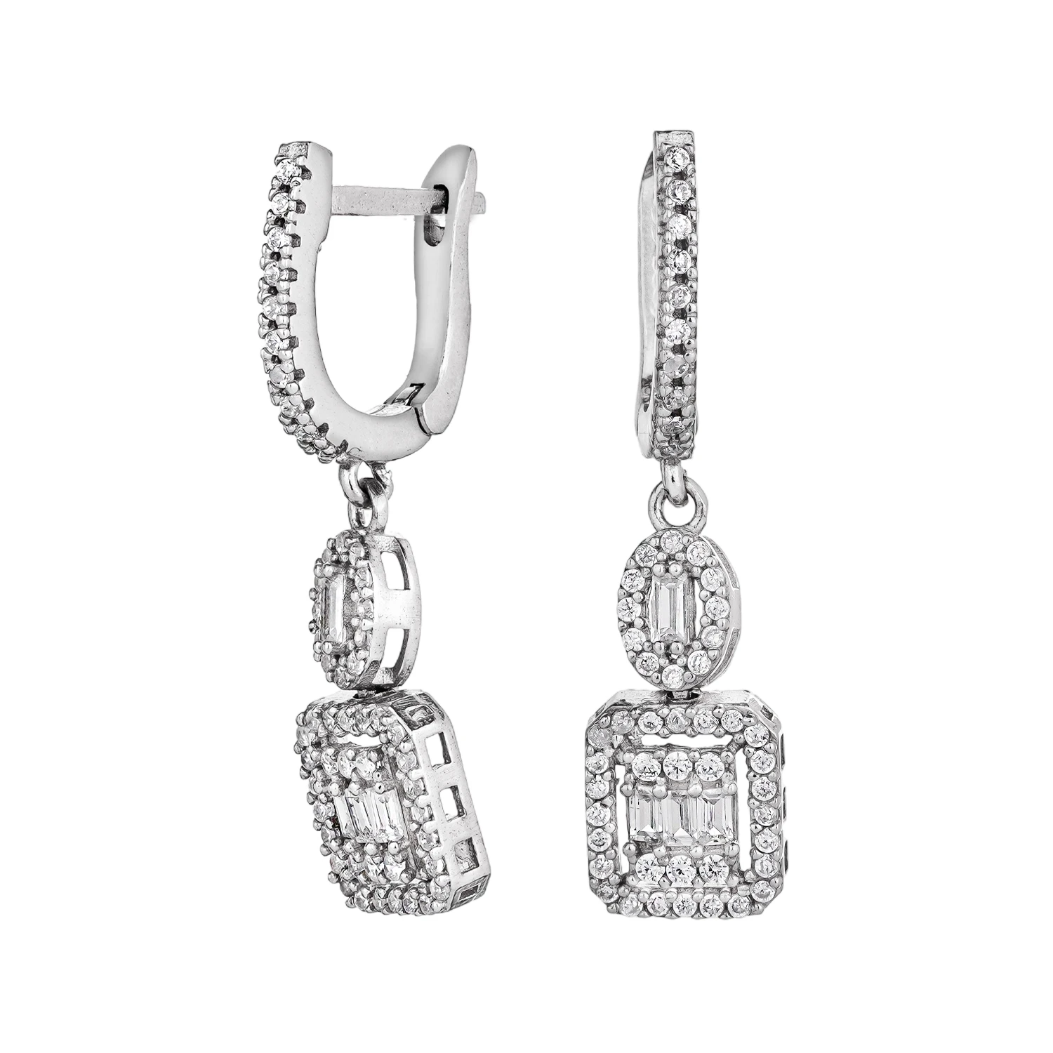 100150072 گوشواره نقره زنانه آویزی مستطیلی باگت 100150072 - Image 1