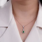 پلاک نقره آویزی سنگ سبز تراش بیضی 1000015008 - Image 2