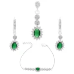 نیم ست نقره نگین سبز شمیم سیلور 1015008