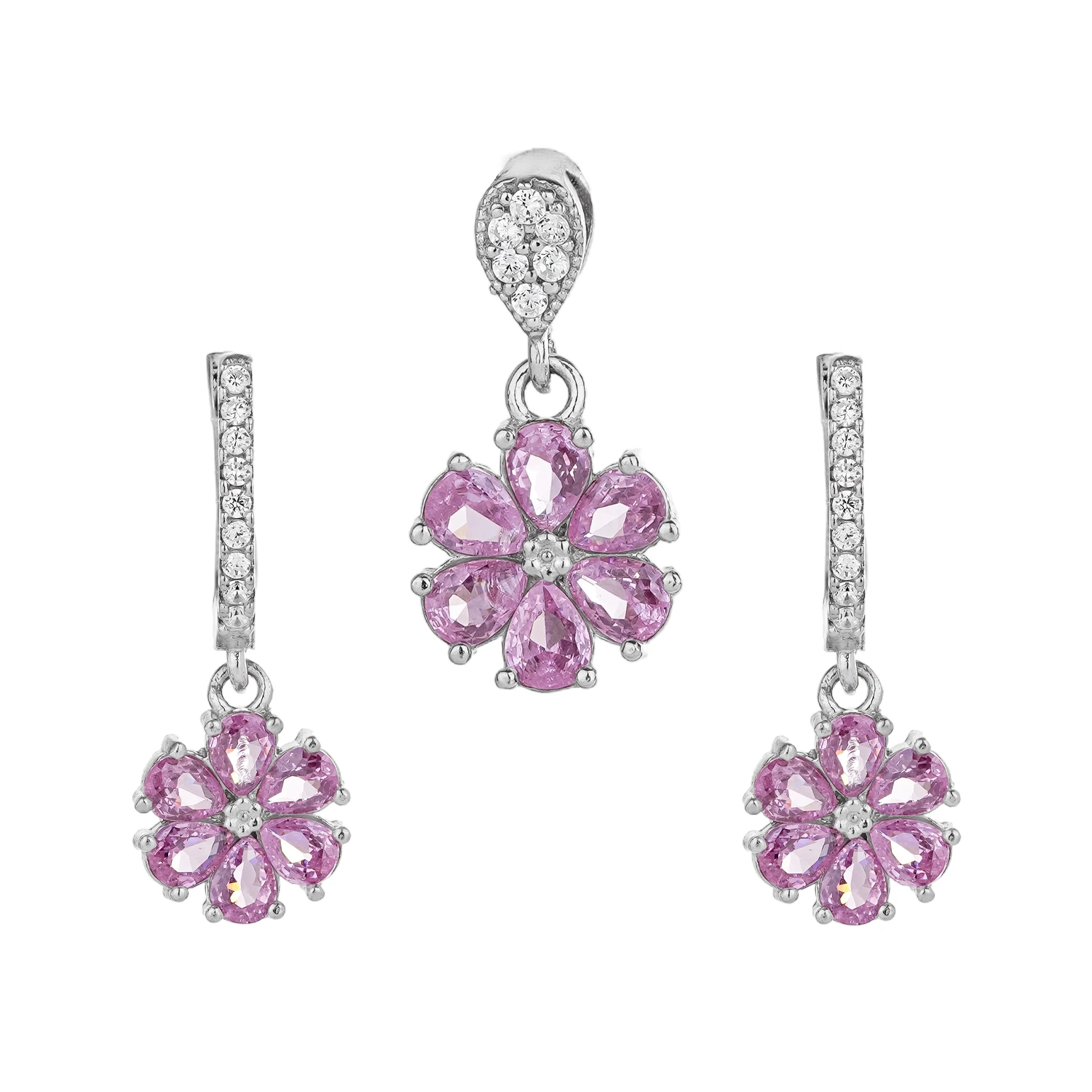 10150077 وزن 4.93 نیم ست نقره گل صورتی شمیم سیلورکد 10150077 - Image 1