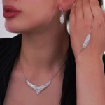 سرویس نقره زنانه طرح برگ با نگین‌های میکروست و باگت 1015111 - Image 2