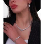 سرویس نقره زنانه طرح برگ نگین‌دار لوکس 101546 - Image 2