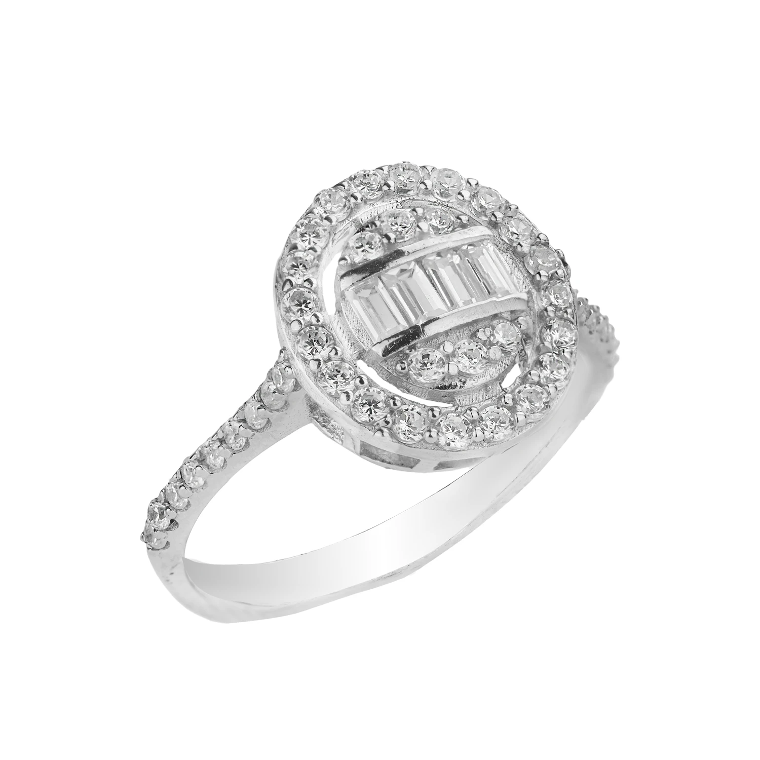 102050 وزن 2.84 انگشتر نقره زنانه نگین باگت دایرهای شمیم سیلور 101550 - Image 1