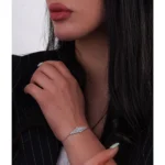 دستبند نقره زنانه مدل باگت طرح گل شمیم سیلور 1000015103 - Image 2