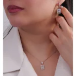 نیم‌ست نقره زنانه طرح مستطیلی با نگین باگت و میکروست 10150071 - Image 2