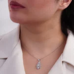 پلاک نقره زنانه طرح شاخه‌ای با نگین میکروست و باگت 1000150064 - Image 2