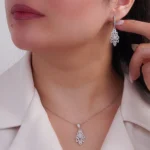 نیم‌ست نقره زنانه طرح شاخه‌ای با نگین‌های میکروست و باگت 10150064 - Image 2