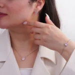 نیم‌ست نقره زنانه طرح قلب صورتی با نگین میکروست 10150061 - Image 8