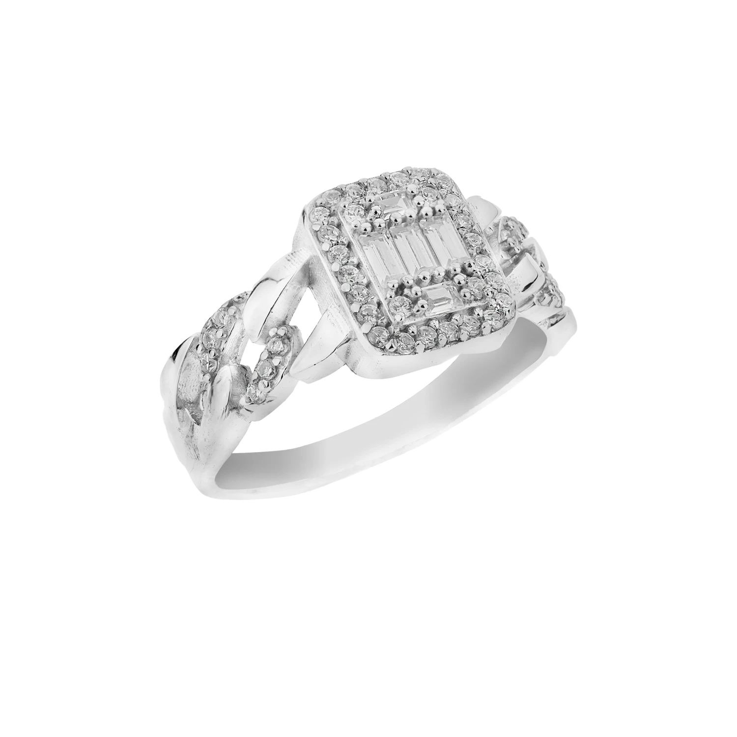 102047وزن 3.63 انگشتر نقره 925 زیرکونیا باگت شمیم سیلور102047 - Image 1