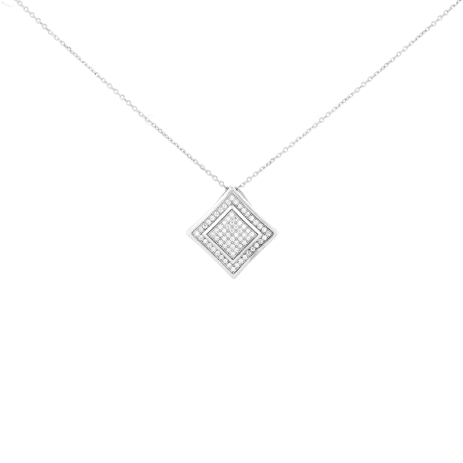 107041 وزن 4.02 گردنبند نقره مربعی نگیندار مدرن 107041 - Image 1