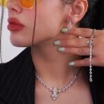 ست نقره طرح برگ با نگین مارکیز لوکس 101593 - Image 2