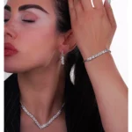 ست نقره آرت‌دکو با نگین باگت و برلیان 101544 - Image 2