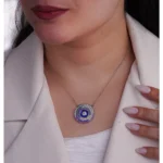 گردنبند نقره‌ای با طراحی چشم نظر و سنگ‌های رنگی10704 - Image 2