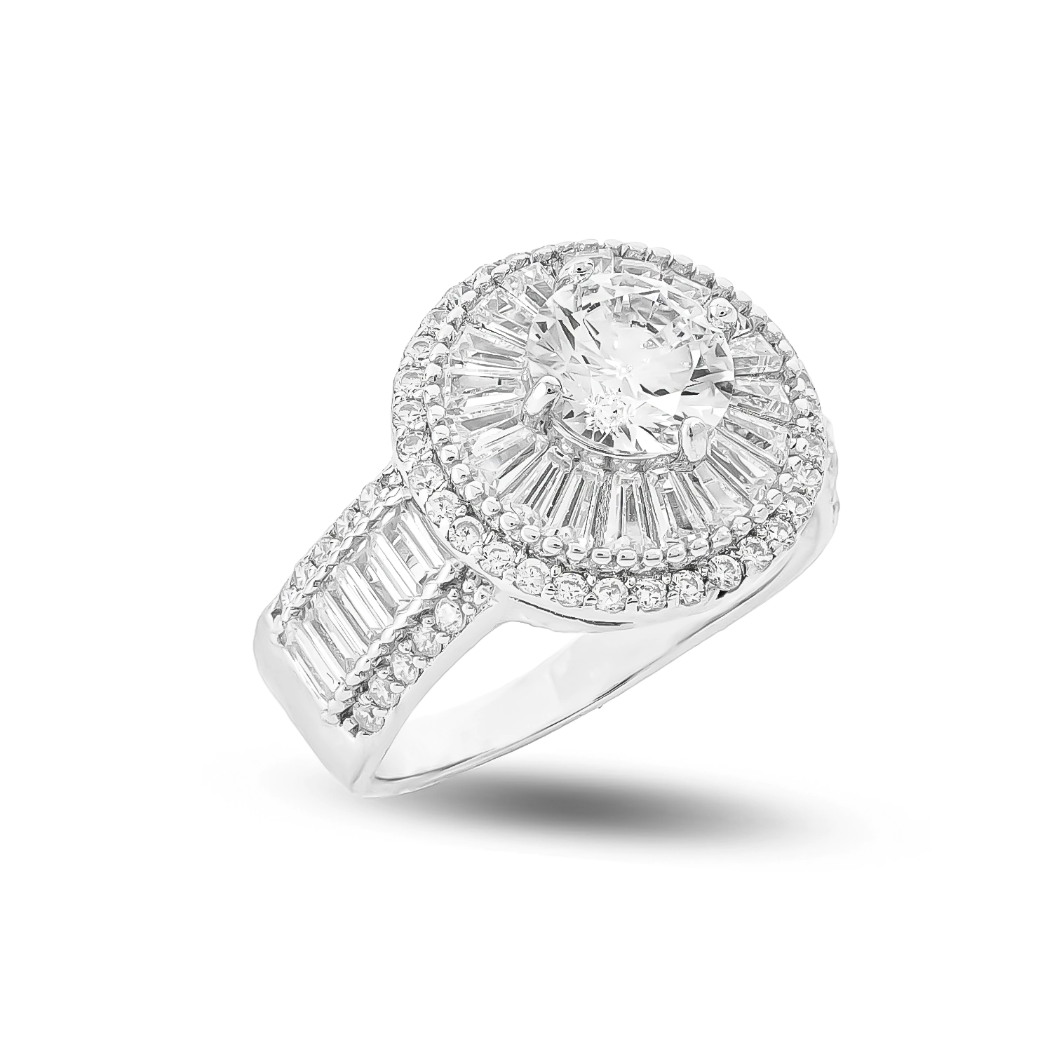 111000022169 5.84g 7.55 copy انگشتر نقره زنانه طرح هاله باگت لوکس عیار 925 - Image 1