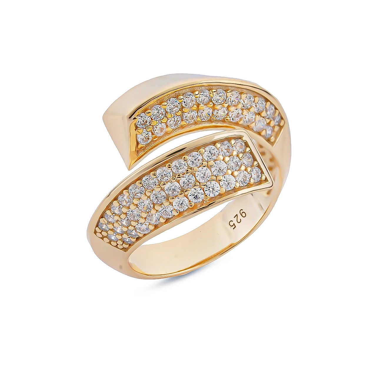 111000022179 5.7 copy انگشتر نقره زنانه طلایی طرح دو لاین تمامنگین عیار 925 - Image 1