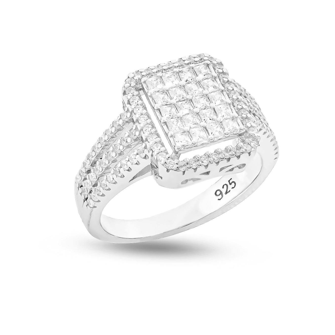 111000022215 4.23g 6.52 copy انگشتر نقره زنانه خوشهای مربعی نگیندار عیار 925 - Image 1