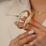 النگو نقره زنانه دو رنگ طرح لوزی مجلسی عیار 925 - Image 2