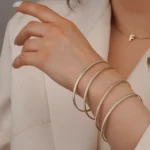 النگو نقره زنانه باریک دو رنگ طرح دانه‌ای عیار 925 - Image 3