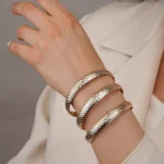 النگو نقره زنانه دو رنگ طرح برجسته لوکس عیار 925 - Image 3