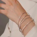 النگو نقره زنانه طرح ریتم خطی مینیمال عیار 925 - Image 3
