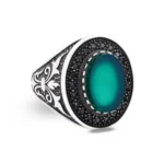 انگشتر مردانه نقره سنگ اتمی سبز (عقیق سبز) عیار 925 - Image 2