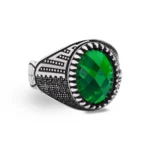 انگشتر مردانه نقره سنگ اتمی سبز (زمرد سبز) عیار 925 - Image 2