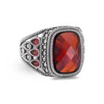انگشتر مردانه نقره سنگ اتمی قرمز (گارنت تراش‌دار) عیار 925 - Image 2