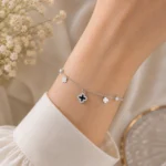 دستبند نقره زنانه طرح شبدر آویز مشکی مدل DEF K27 - Image 2