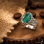 انگشتر مردانه نقره با سنگ زمرد طبیعی مدل ANA-M05 - Image 2