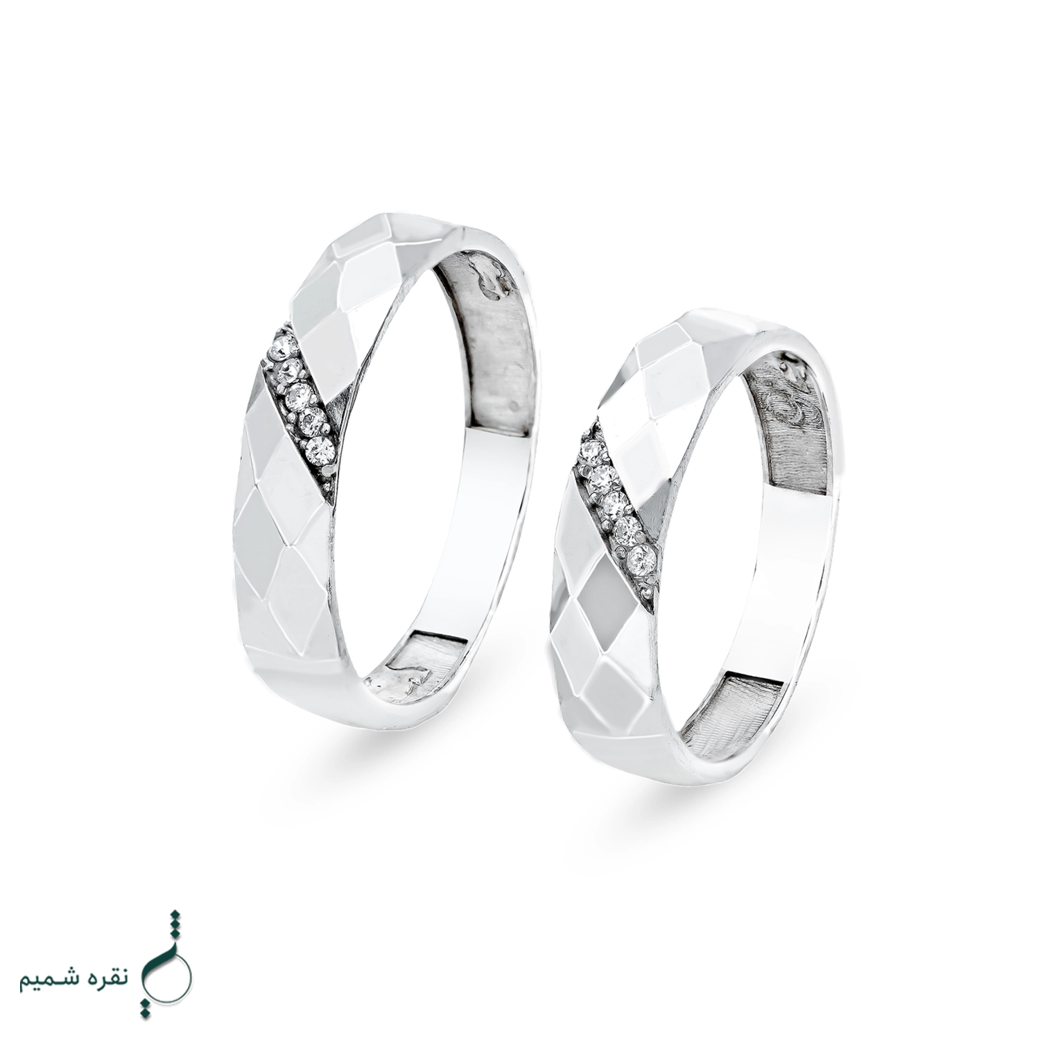 1 حلقه ست نقره زنانه و مردانه طرح هندسی مدل HSE-K81 - Image 1