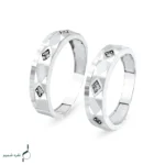 حلقه ست نقره زنانه و مردانه طرح هندسی نگین‌دار مدل HSE-K82