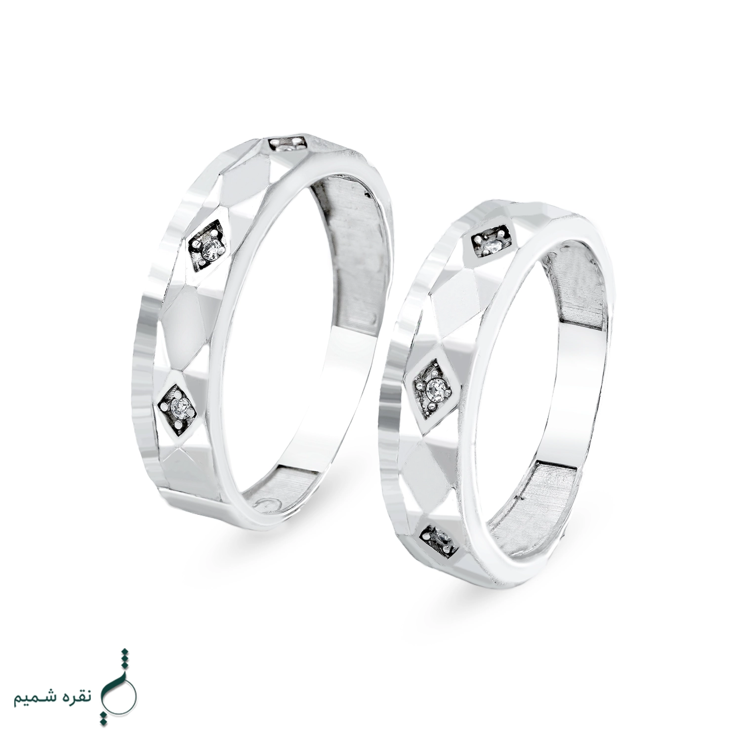 1 حلقه ست نقره زنانه و مردانه طرح هندسی نگیندار مدل HSE-K82 - Image 1