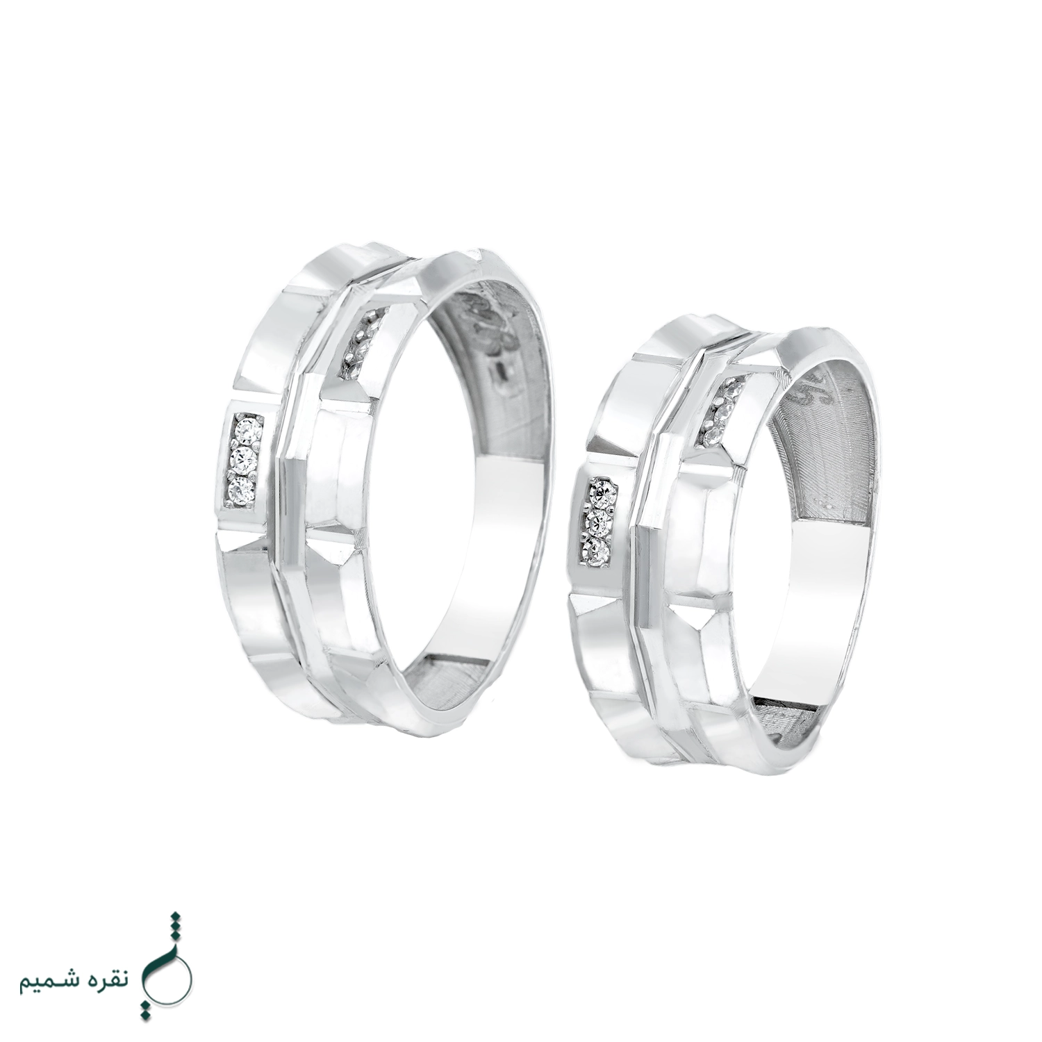 1 حلقه ست نقره زنانه و مردانه طرح هندسی نگیندار مدل HSE-K83 - Image 1