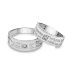 حلقه ست نقره زنانه و مردانه طرح خطی نگین‌دار مدل HSE-K86 - Image 3