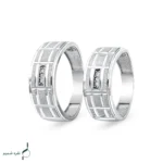 حلقه ست نقره زنانه و مردانه مدل HSE K54 | حلقه ازدواج نقره 925 با نگین زیرکونیا
