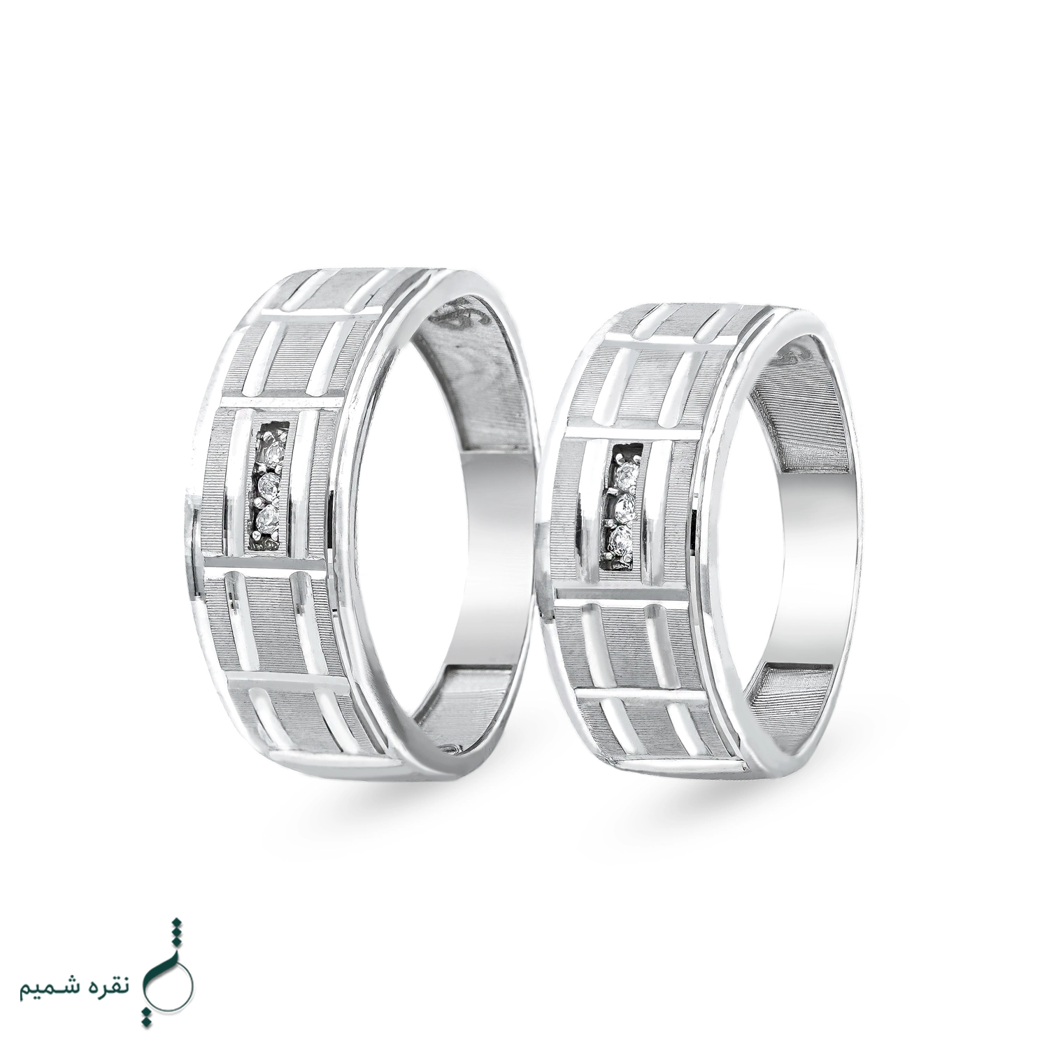 3 حلقه ست نقره زنانه و مردانه مدل HSE K54 | حلقه ازدواج نقره 925 با نگین زیرکونیا - Image 1