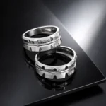 حلقه ست نقره زنانه و مردانه طرح هندسی نگین‌دار مدل HSE-K83 - Image 2