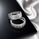 حلقه ست نقره زنانه و مردانه طرح خطی نگین‌دار مدل HSE-K86 - Image 2