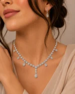 سرویس نقره زنانه مجلسی جواهری طرح اشکی و نگین گرد SLR-B15 - Image 5