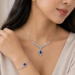 سرویس نقره زنانه مجلسی جواهری نگین اشکی آبی SLR-B25 - Image 4