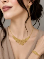 سرویس نقره زنانه زنجیری مجلسی طلایی طرح اشکی SLR-B31 - Image 3
