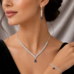 سرویس نقره زنانه مجلسی جواهری نگین اشکی آبی SLR-B08 - Image 4